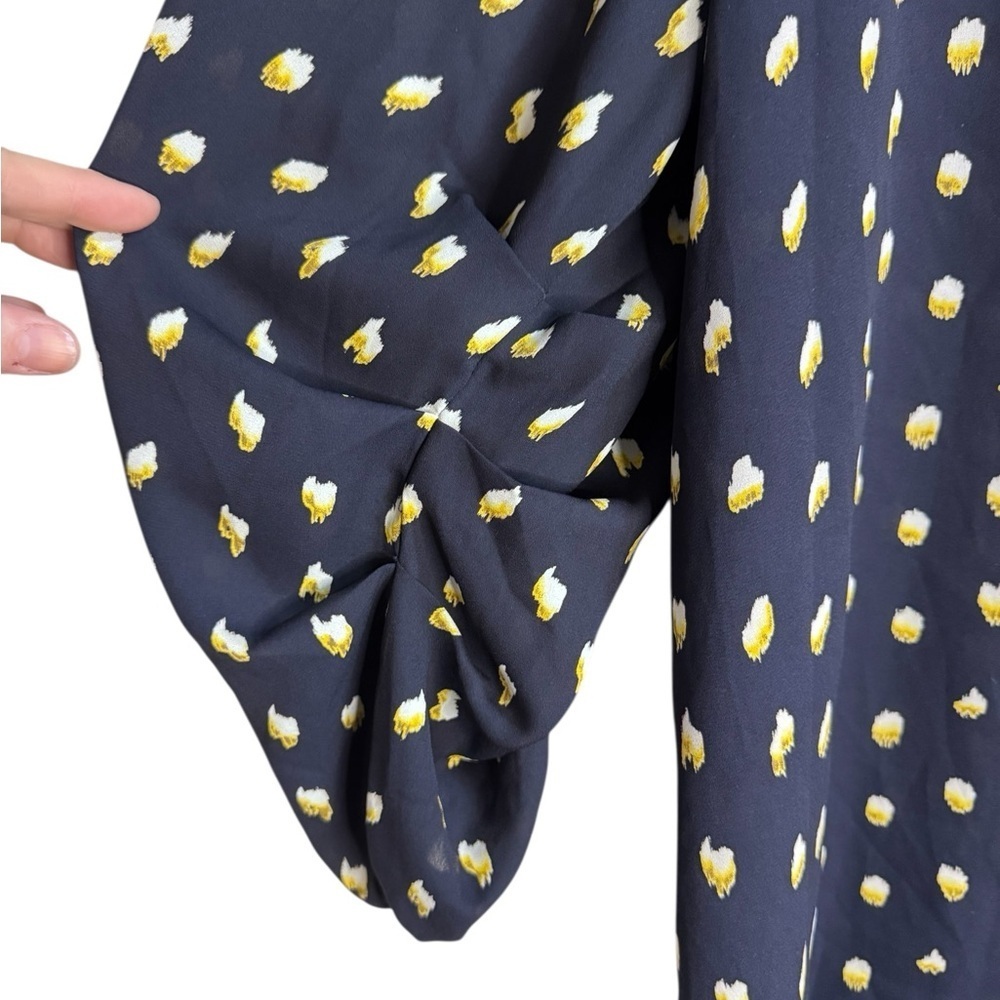 Collective Concepts Blue Relaxed Blouse with White and Yellow Pattern - 2X - Picture 4 of 6